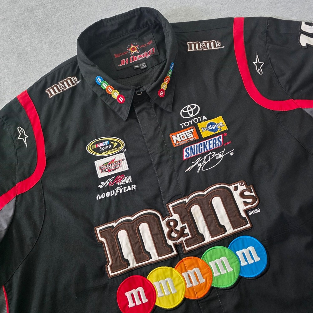 JH Design Kyle Busch M&Ms NASCAR Pit Crew Shirt Mens 3XL Black Red Short Sleeve